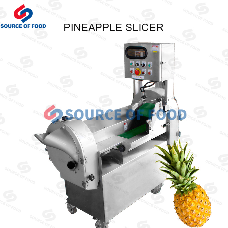 The pineapple slicer machine uses the sharp surface to cut the material
