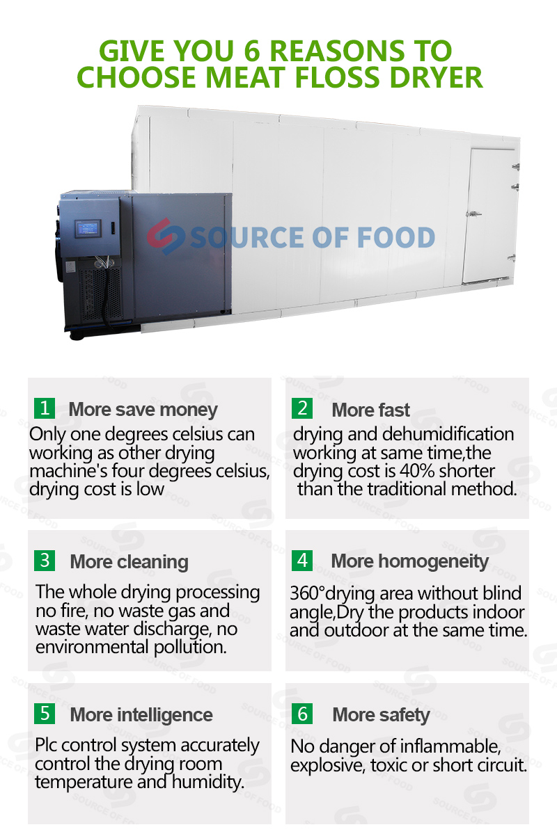 meat floss dryer machine can well preserve the original nutritional ingredients and edible value.